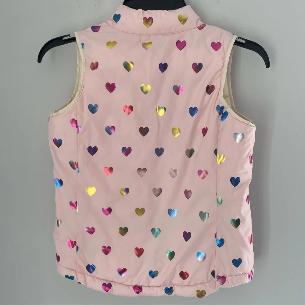 GAP Kids Girls Reversible Puffer Vest with Hearts